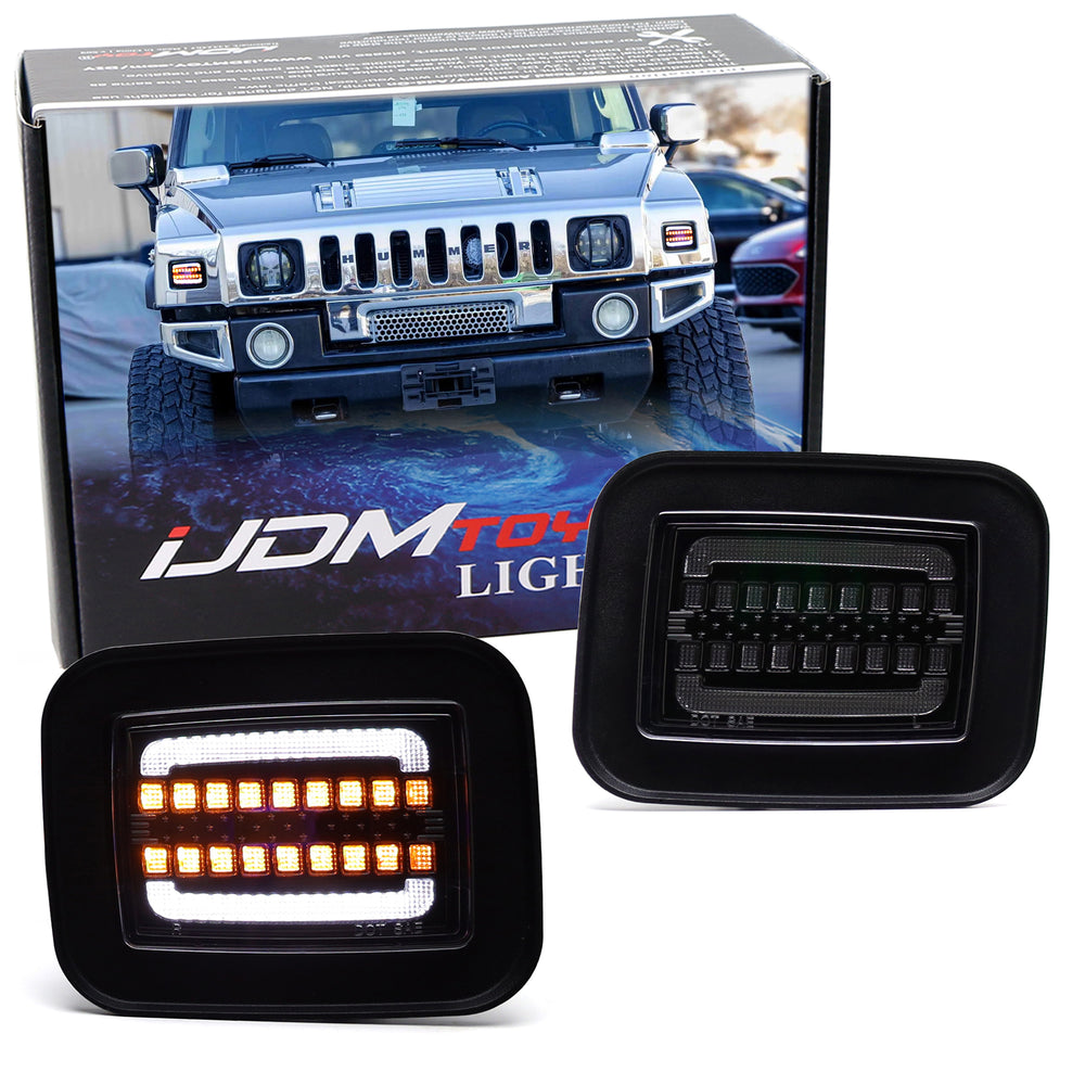 Clear Full LED White Halo/Amber Sequential Blink Front Turn Signal For Hummer H2