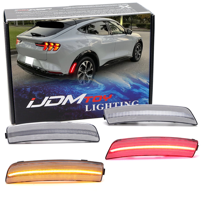 4pc Set Clear Lens Amber/Red Full LED Side Marker Lights For Ford Mustang Mach-E