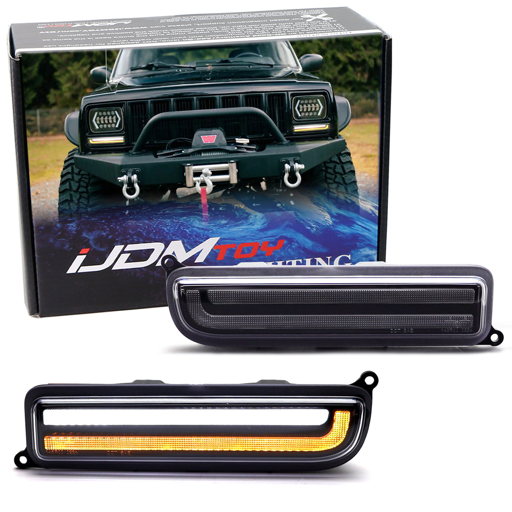 Clear Lens White LED DRL & Amber Front Turn Signal Lights For Jeep Cherokee XJ