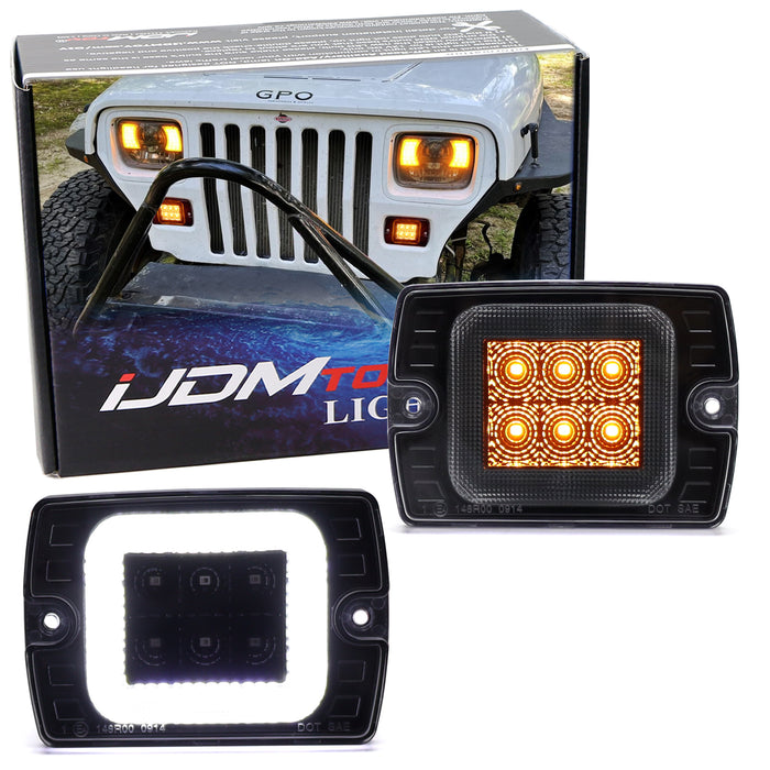 Clear Lens White LED DRL/Amber Sequential Turn Signal For Jeep 1987-95 Wrangler