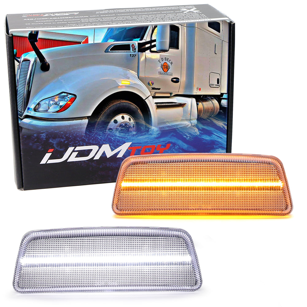 Clear Lens White/Amber LED Fender Side Markers For Kenworth Txxx, Peterbilt 567