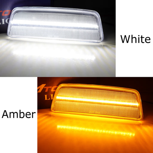 Clear Lens White/Amber LED Fender Side Markers For Kenworth Txxx, Peterbilt 567