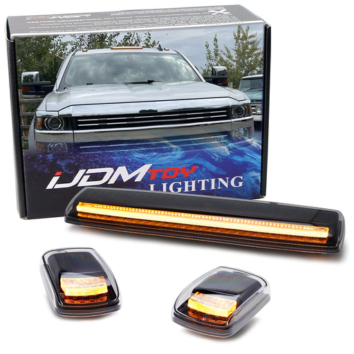 Black-Out Amber Full Strip LED Cab Roof Light Kit For 15-19 Silverado Sierra HD