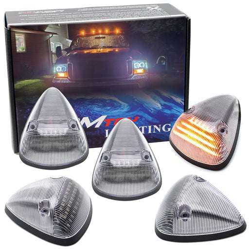 5pc Clear Lens Xenon White Full LED Cab Roof Marker Running Light Kit For Truck