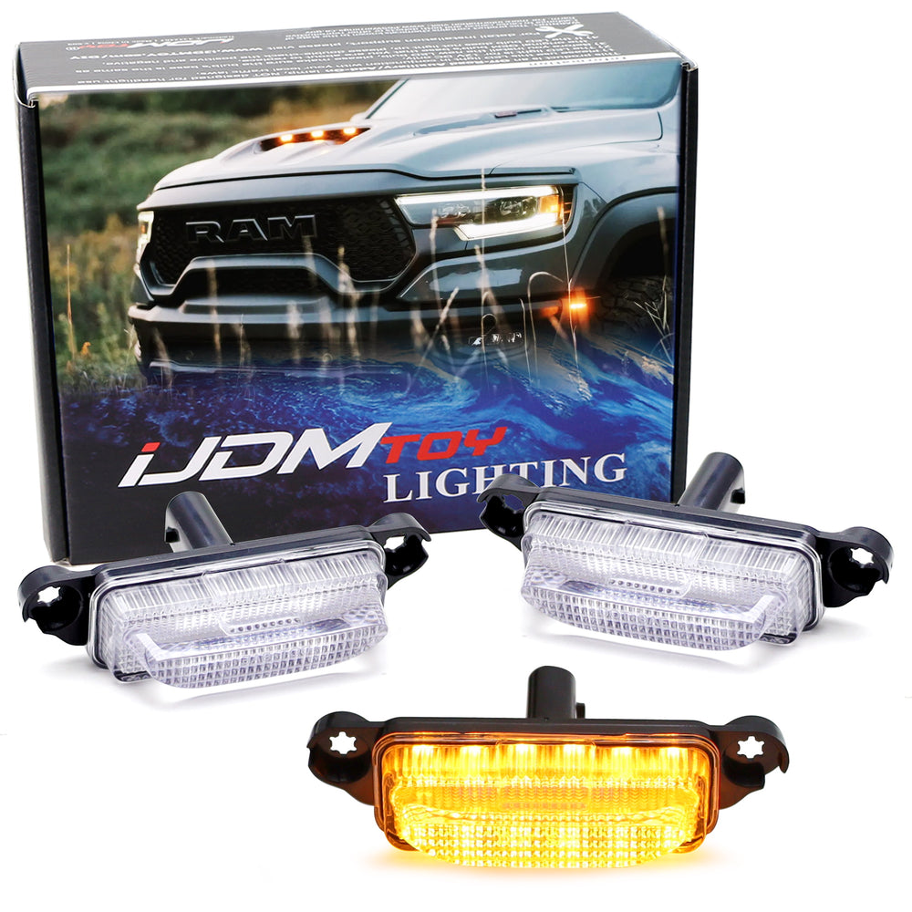 Clear Lens Amber Full LED Hood Scoop Clearance Marker Lights For 21-up RAM TRX