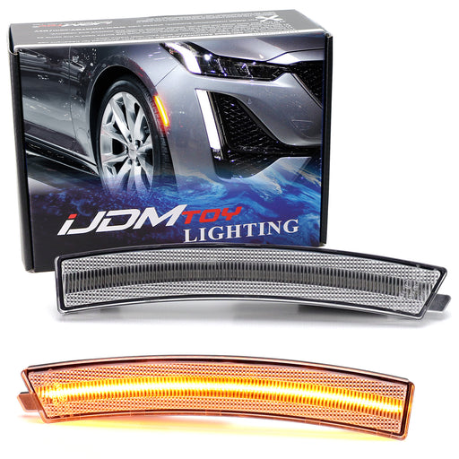 Clear Lens Amber Full LED Strip Front Bumper Side Markers For Cadillac 2020+ CT4
