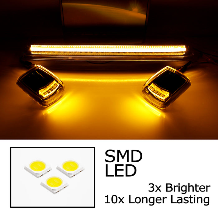 Black-Out Amber Full Strip LED Cab Roof Light Kit For 15-19 Silverado Sierra HD
