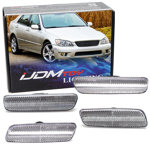 4pc Set Clear Lens White Full LED Front/Rear Side Markers For 01-05 Lexus IS300