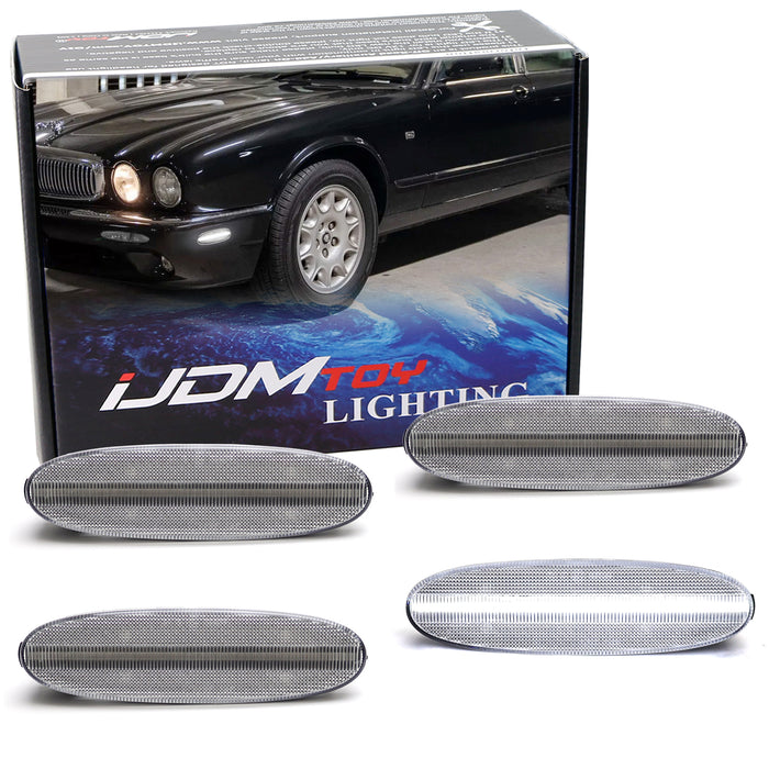 4pc Set Clear Lens Xenon White Full LED Side Marker Lights For Jaguar 97-03 XJ8