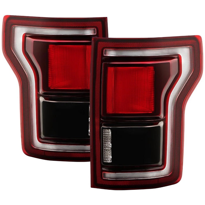 Red Smoked Raptor BSD Style LED Tail Lights For 15-20 Ford F150 Fit Halogen Tail