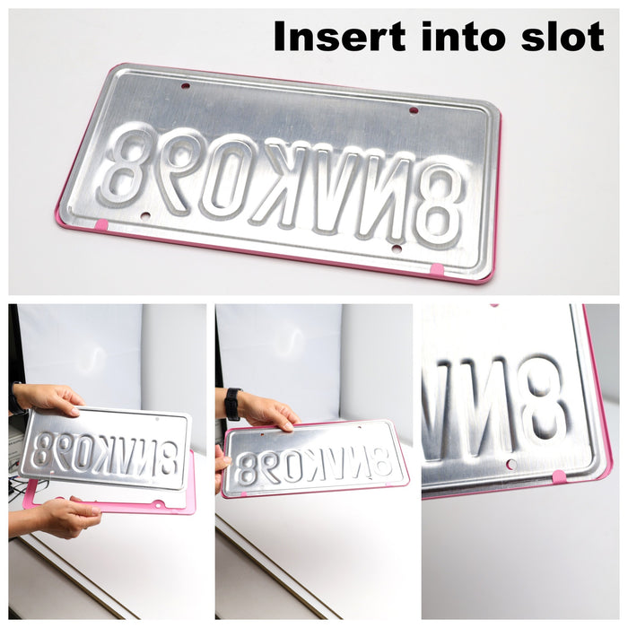 2pc Premium Pink Slim 2-Hole License Plate Frame with Screws/Fasteners and Caps