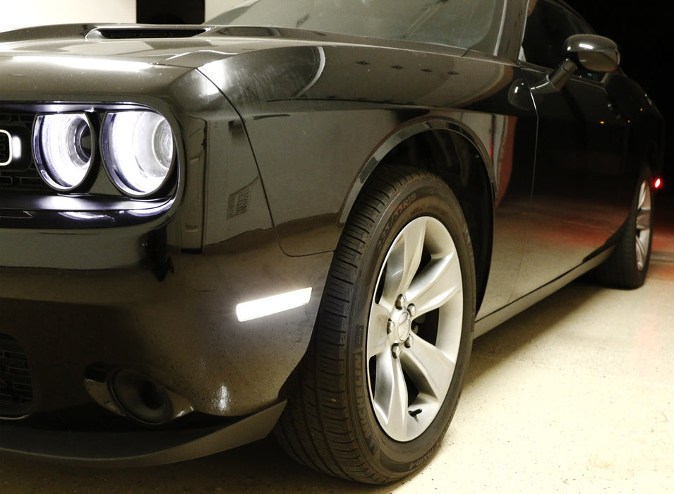 Smoked Lens All White Front/Rear LED Side Marker Lights 2015-24 Dodge Challenger
