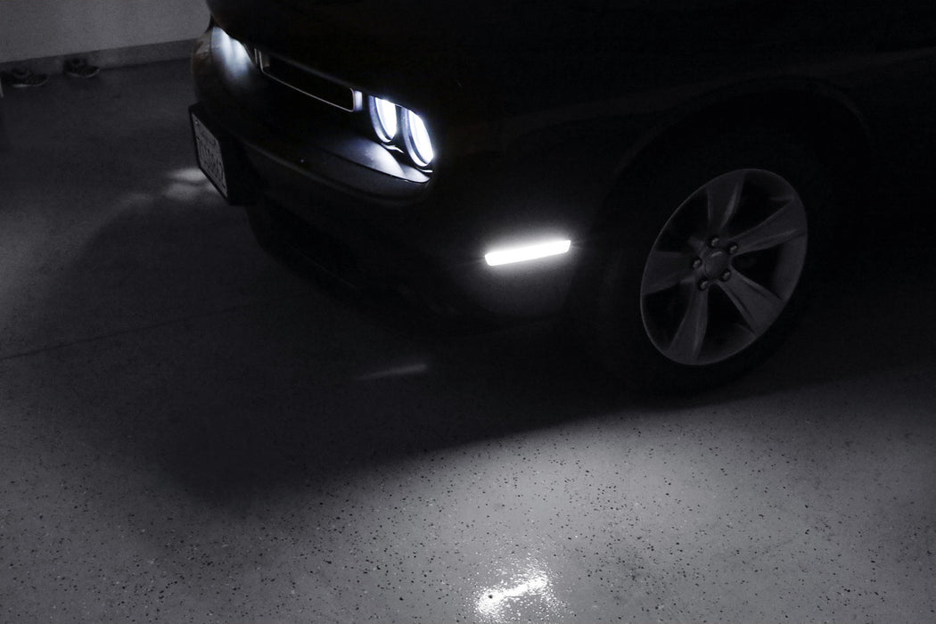 Smoked Lens All White Front/Rear LED Side Marker Lights 2015-24 Dodge Challenger