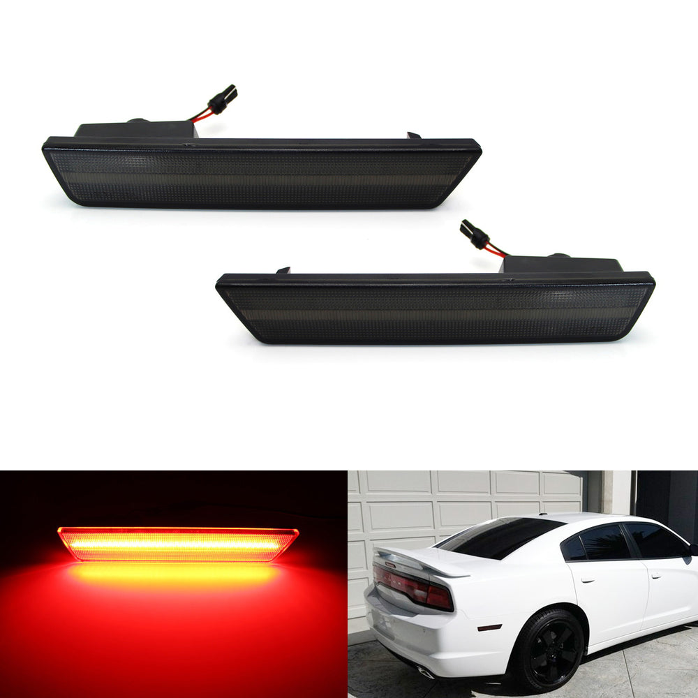 Rear Side Marker Lamps w Red LED Lights For 08-14 Dodge Challenger,11-14 Charger