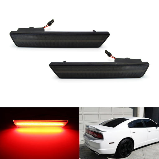 Rear Side Marker Lamps w Red LED Lights For 08-14 Dodge Challenger,11-14 Charger