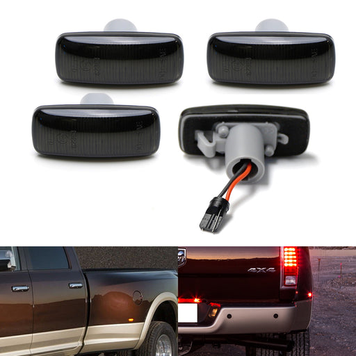 Smoke Lens Front/Rear Amber/Red LED Fender Side Marker Lamps For 2010-18 RAM DRW