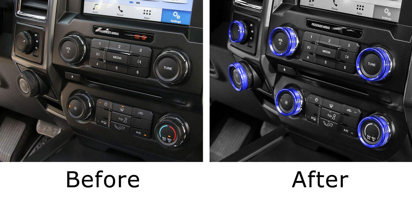 6pc Blue AC Stereo Volume/Tune Trailer Switch Knob Ring Covers For 2016-20 F-150