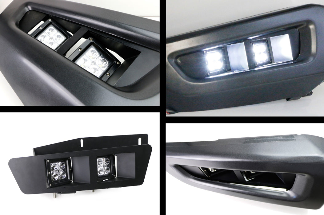 Collage of car light components including fog lights and daytime running lights.