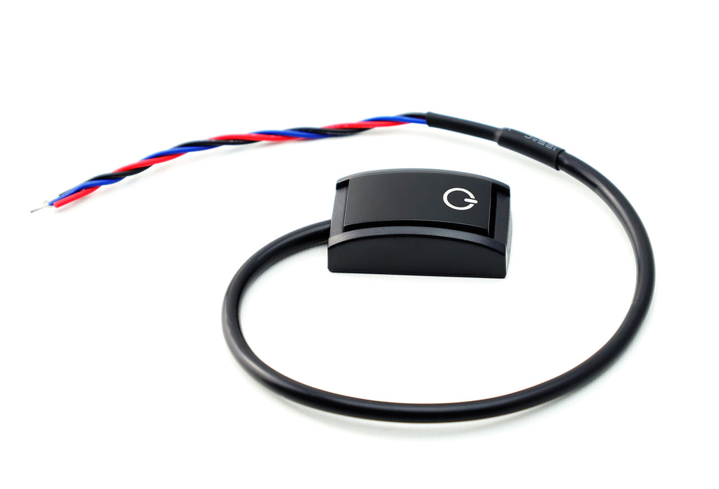 Rectangular 12V Car Push Button Switch, White LED Indicator Light, 3-Prong Wire