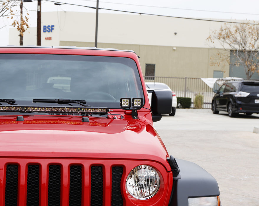 Dual LED Ditch Light Hood Mount Windshield A-Pillar Bracket For Jeep Wrangler JL