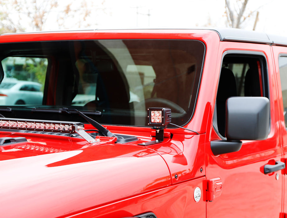 Front Hood Mount A-Pillar LED Ditch Light Bracket For Wrangler JL, Gladiator JT