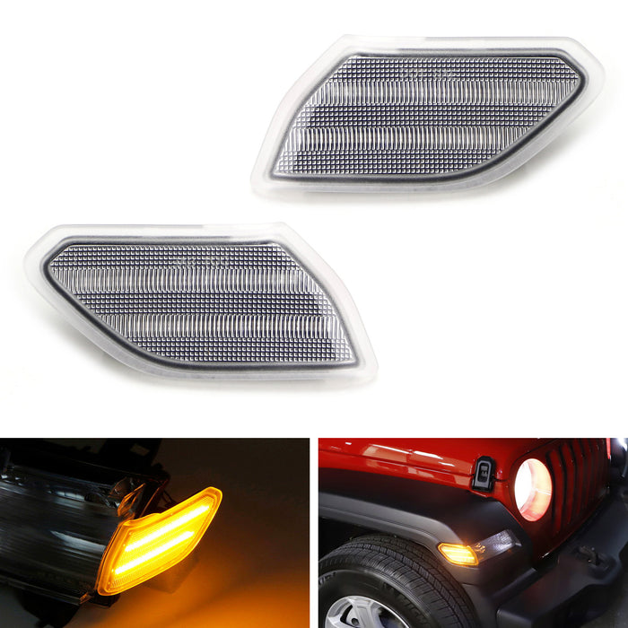 Clear Lens 27-Diode Amber Full LED Side Marker Lamp Assy For 18-up Jeep Wrangler