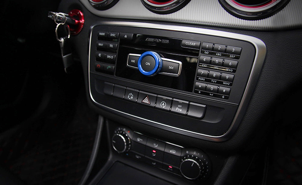 Blue Stereo Volume Control Knob Cover For Mercedes A B C E S CLA GLA GLK ML GL