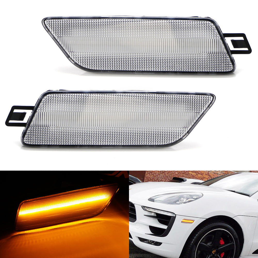 Clear Lens Amber Full LED Bumper Side Marker Light Kit For 14-24 Porsche Macan