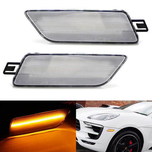 Clear Lens Amber Full LED Bumper Side Marker Light Kit For 14-24 Porsche Macan