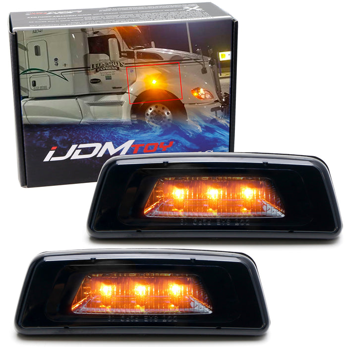 Smoked Lens Amber LED Wheel Fender Side Marker Lights For Kenworth T680 T700 880
