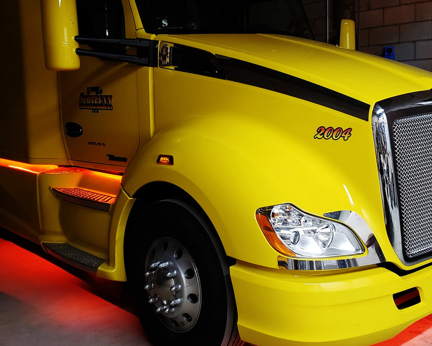 Smoked Lens Amber LED Wheel Fender Side Marker Lights For Kenworth T680 T700 880