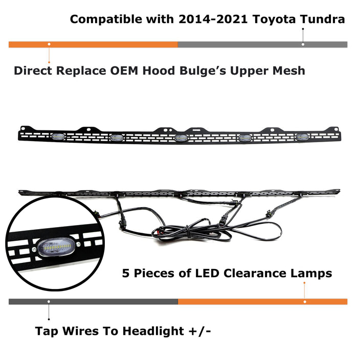 5-Section White Full LED Hood Bulge Grille Lighting Kit For 14-21 Toyota Tundra