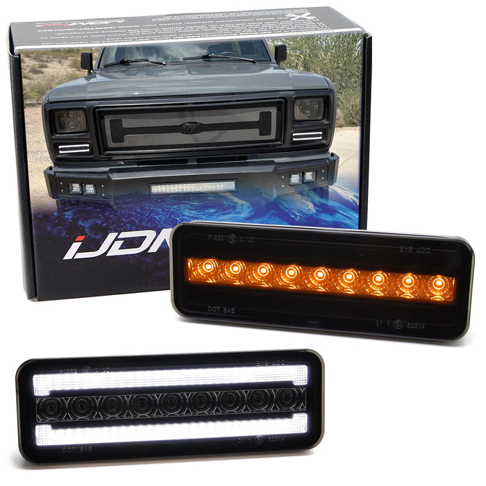 Smoked White LED Driving/Amber Sequential Turn Signal For 80-86 Bronco F-Series