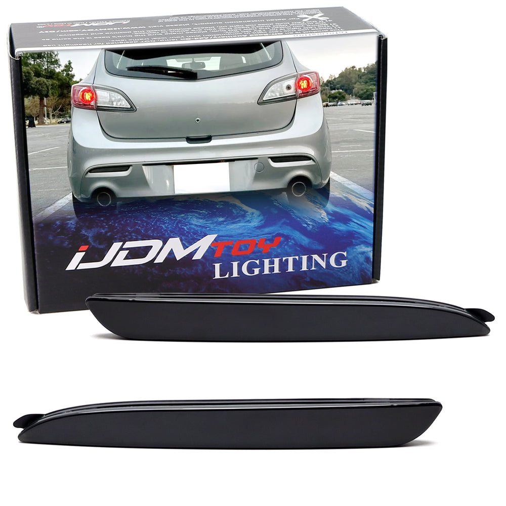 LH RH OE-Spec Smoked Rear Bumper Reflector Lens Replacements For 2010-13 Mazda 3