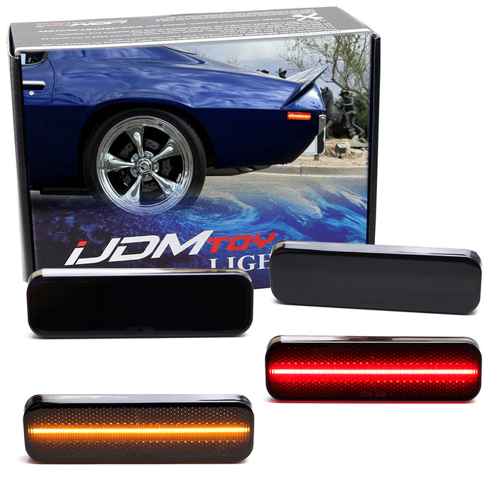 Smoke Lens Amber/Red Full LED Front & Rear Side Markers For Chevy 1970-77 Camaro
