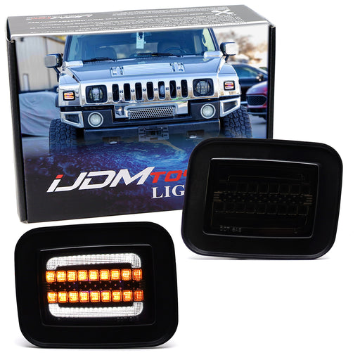 Smoke Full LED White Halo/Amber Sequential Blink Front Turn Signal For Hummer H2