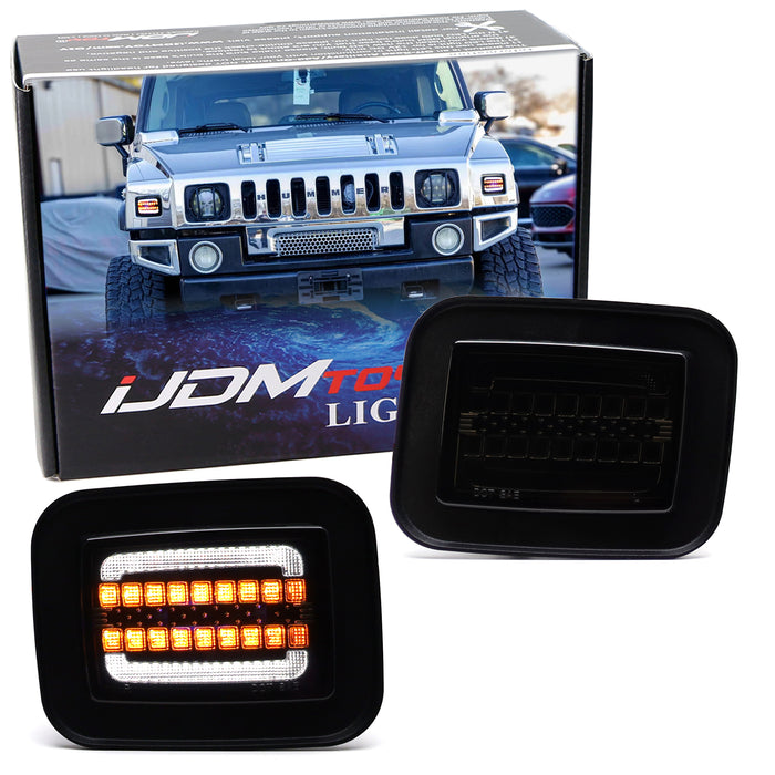 Smoke Full LED White Halo/Amber Sequential Blink Front Turn Signal For Hummer H2