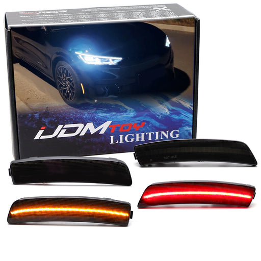 4pc Set Smoke Lens Amber/Red Full LED Side Marker Lights For Ford Mustang Mach-E