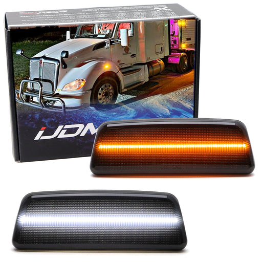 Smoked Lens White/Amber LED Fender Side Markers For Kenworth Txxx, Peterbilt 567