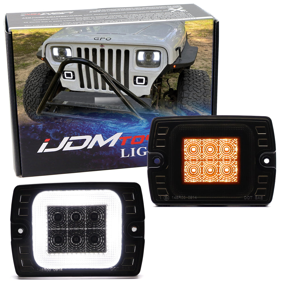 Smoked Lens White LED DRL/Amber Sequential Turn Signal For Jeep 1987-95 Wrangler