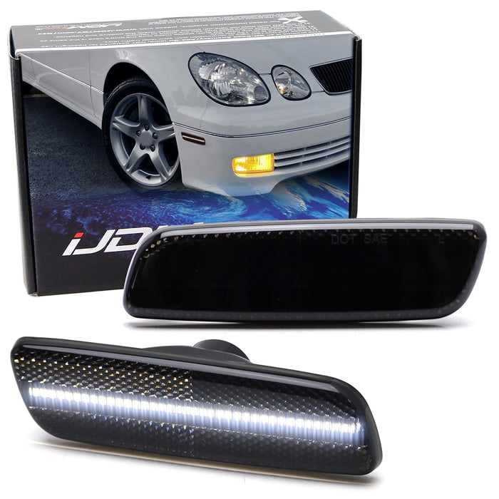 Smoked Lens White Full LED Side Markers For 1998-05 Lexus GS300 IS300 LS400, etc