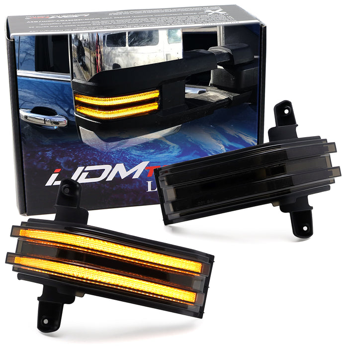 Smoke Amber Sequential Blink LED Side Mirror Lamps For 15-19 Chevy GMC 2500 3500