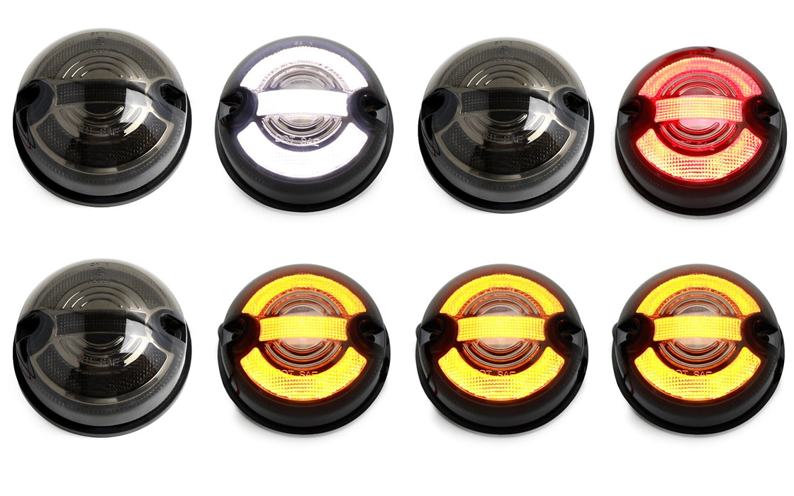 8pc 73mm Smoked Amber/White/Red Full LED Front & Rear Lighting Kit For Defender