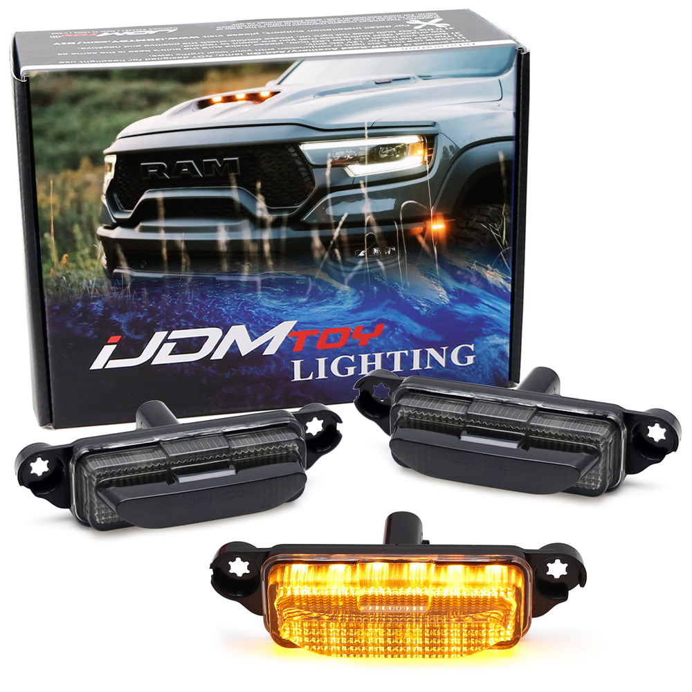Smoked Lens Amber Full LED Hood Scoop Clearance Marker Lights For 21-up RAM TRX
