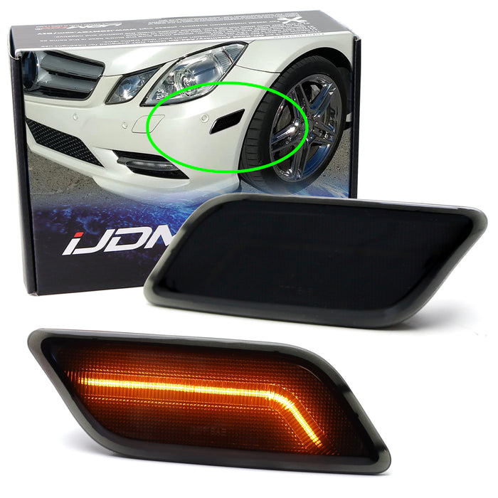 Smoke Lens Amber Full LED Strip Side Marker Lights For 2010-13 Mercedes E Coupe