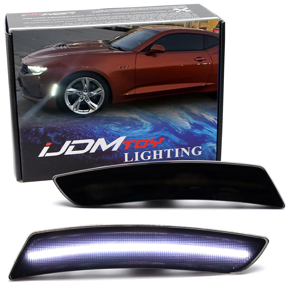 Smoked Lens Front White LED Side Marker Lights For Chevy Camaro Cadillac ATS CTS