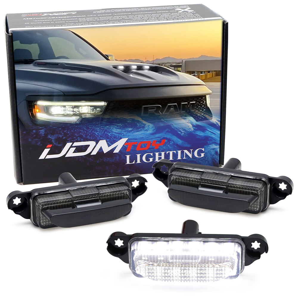 Smoked Lens White Full LED Hood Scoop Clearance Marker Lights For 21-up RAM TRX