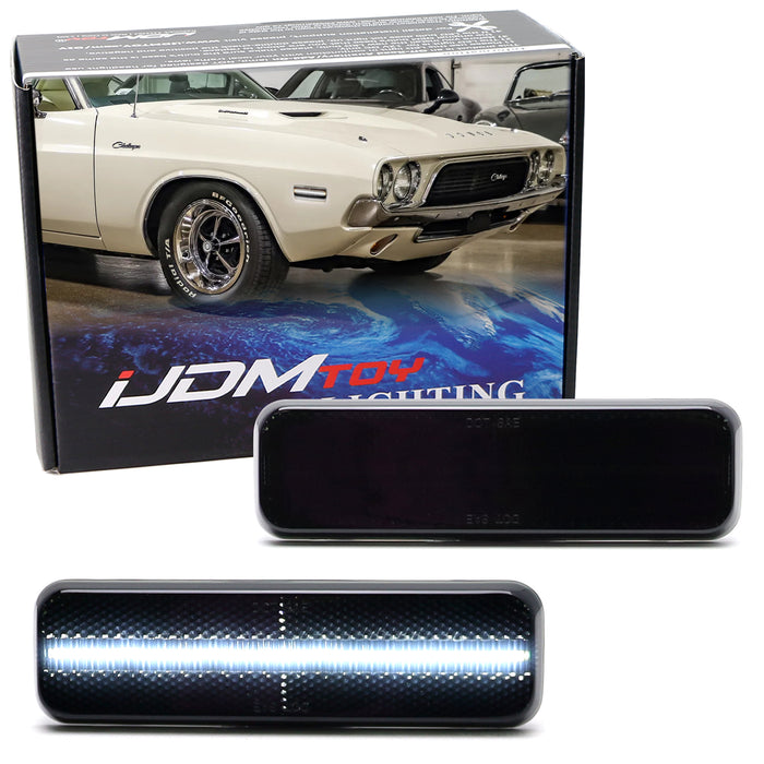 Smoke White LED Front Side Marker Lights For Dodge 70s Charger Challenger & More