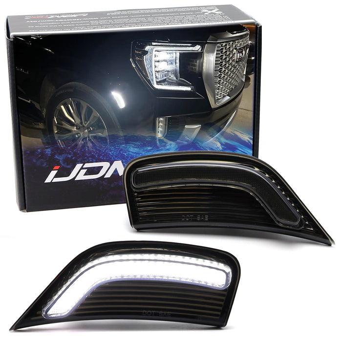 Smoked Bold Arch White LED Front Side Markes For 2021-24 Yukon Suburban Escalade