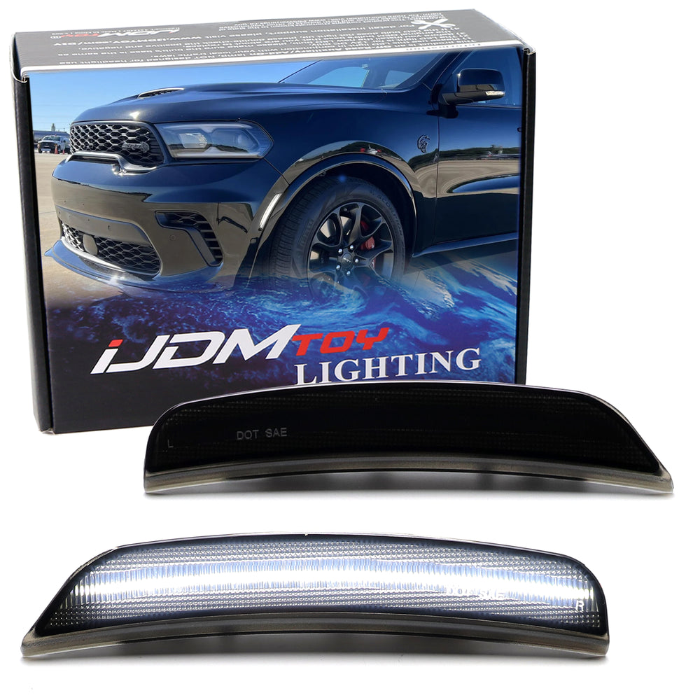 Smoked Lens White Full LED Front Bumper Side Marker Lights For Dodge 21+ Durango